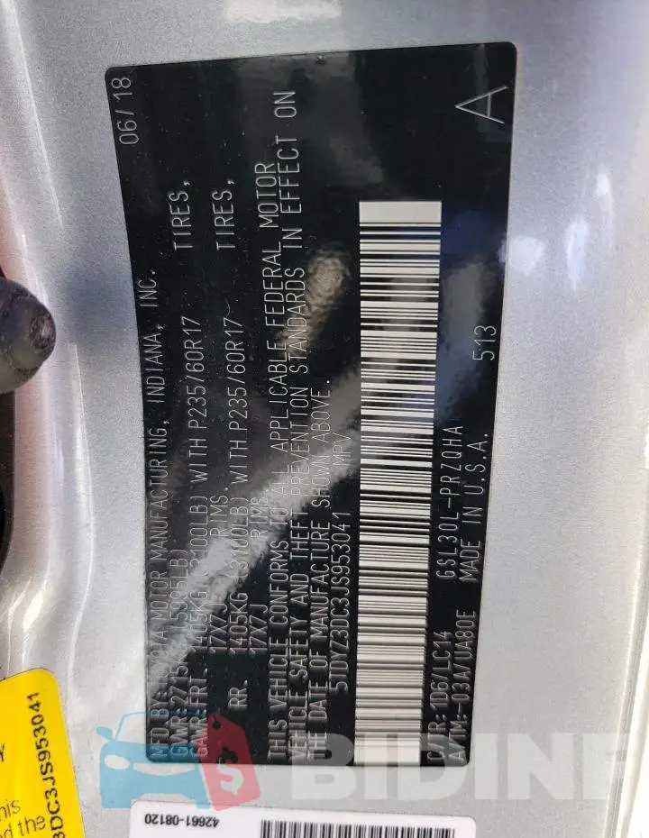 5TDYZ3DC3JS953041 Photo# 14