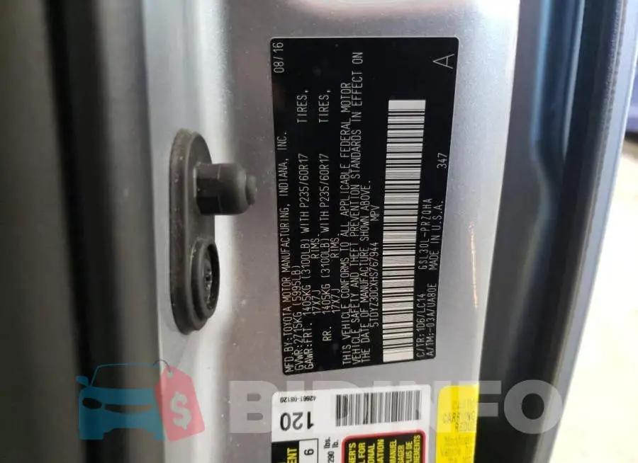 5TDYZ3DCXHS767944 Photo# 13
