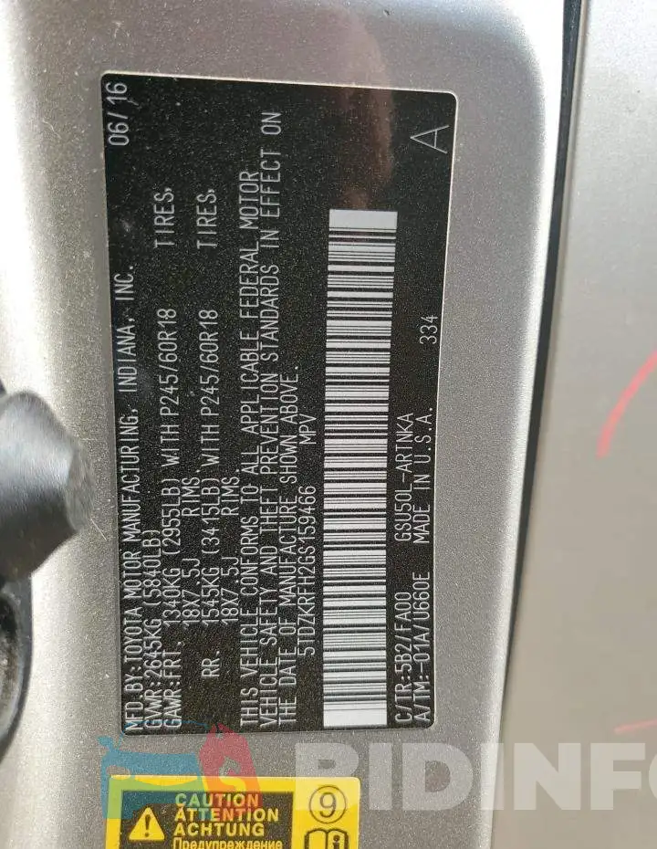 5TDZKRFH2GS159466 Photo# 12