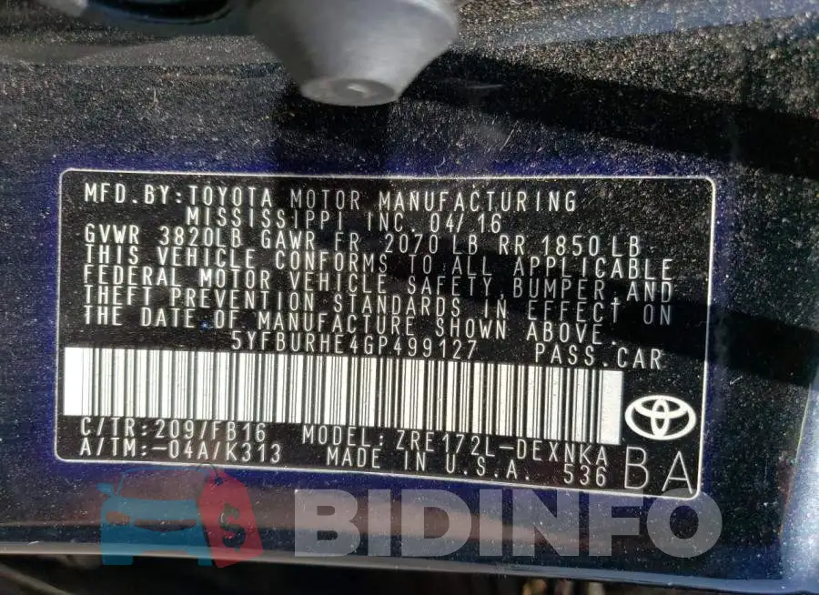 5YFBURHE4GP499127 Photo# 13