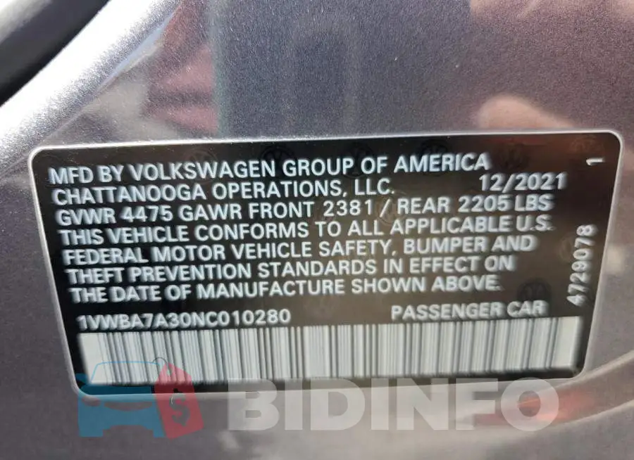 1VWBA7A30NC010280 Photo# 12