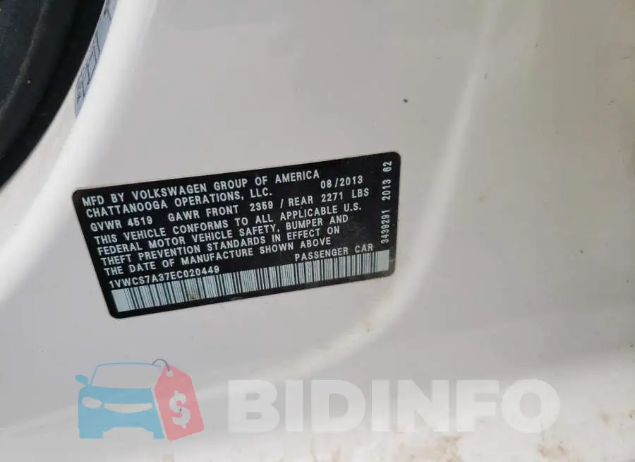 1VWCS7A37EC020449 Photo# 12