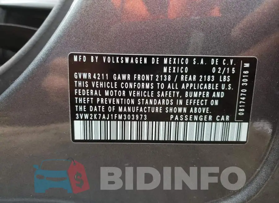 3VW2K7AJ1FM303973 Photo# 13