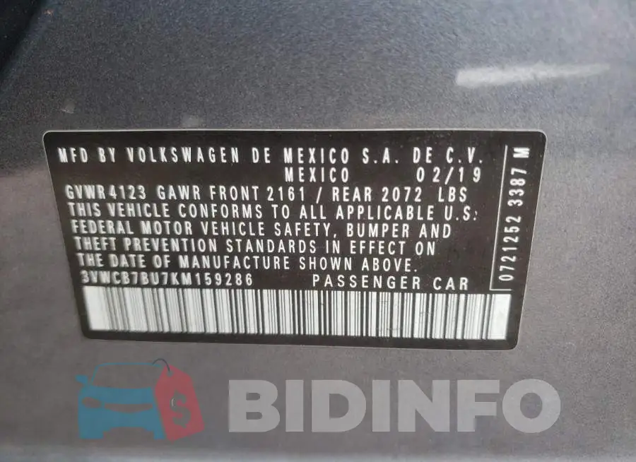 3VWCB7BU7KM159286 Photo# 12