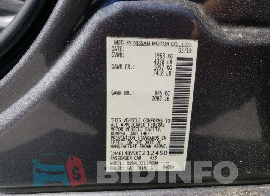 1N4BL4BV5KC212450 Photo# 13
