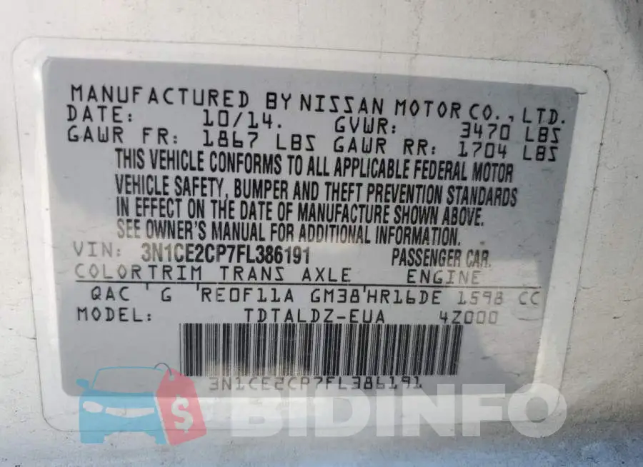 3N1CE2CP7FL386191 Photo# 12