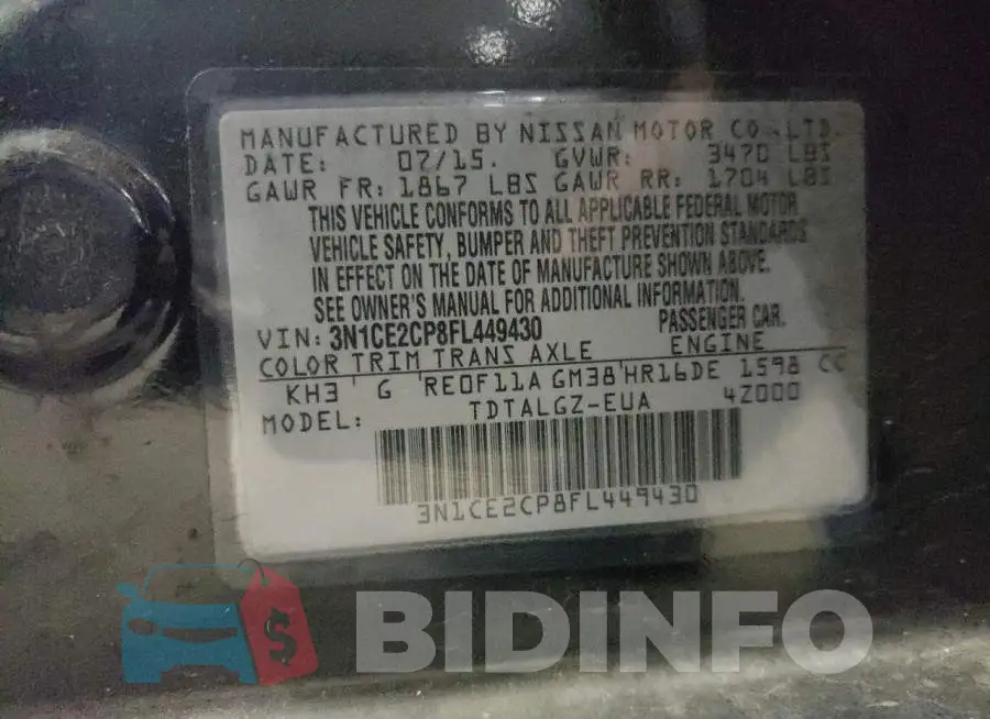 3N1CE2CP8FL449430 Photo# 12