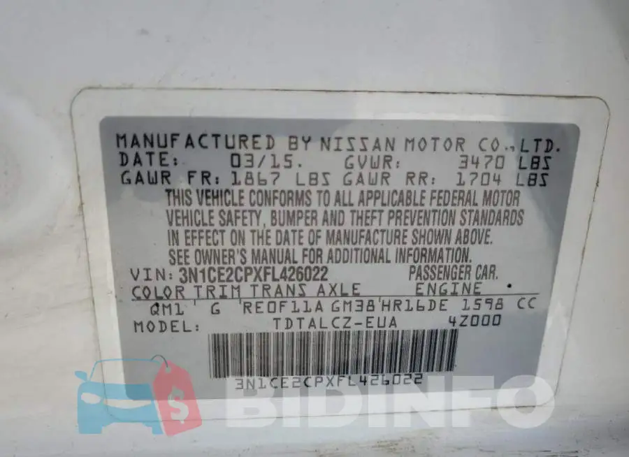 3N1CE2CPXFL426022 Photo# 12