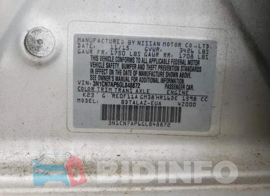 3N1CN7AP6GL848872 Photo# 12