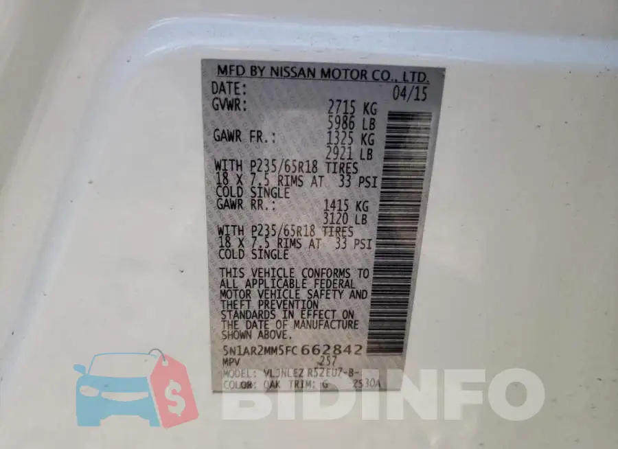 5N1AR2MM5FC662842 Photo# 12