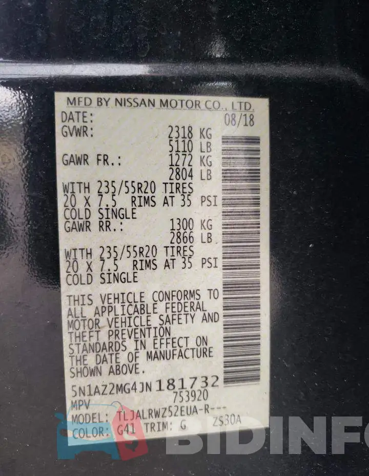 5N1AZ2MG4JN181732 Photo# 12