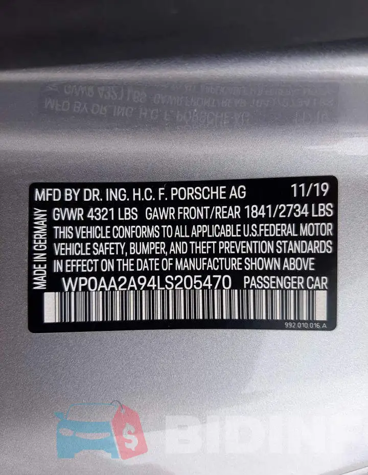 WP0AA2A94LS205470 Photo# 10