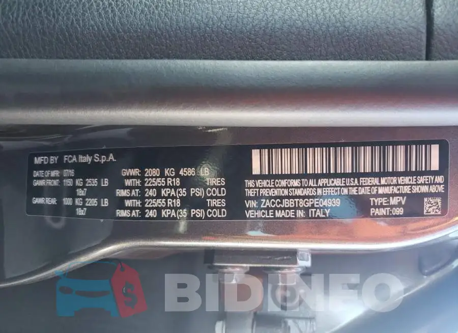 ZACCJBBT8GPE04939 Photo# 13