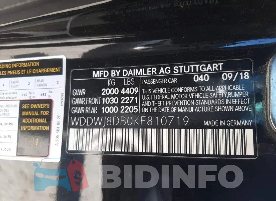 WDDWJ8DB0KF810719 Photo# 12