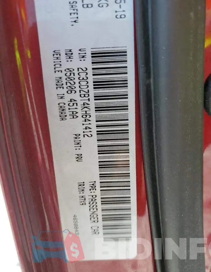 2C3CDZBT4KH641412 Photo# 12