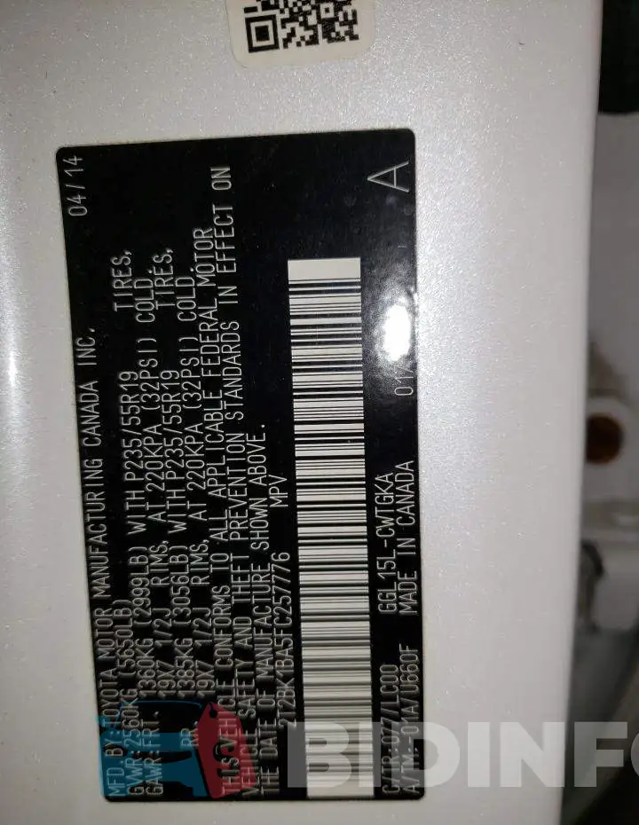 2T2BK1BA5FC257776 Photo# 14