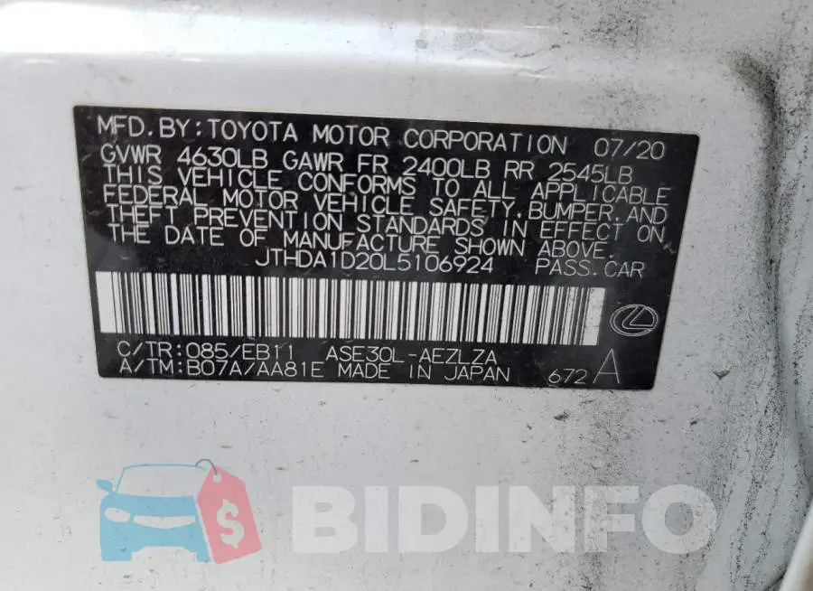JTHDA1D20L5106924 Photo# 12