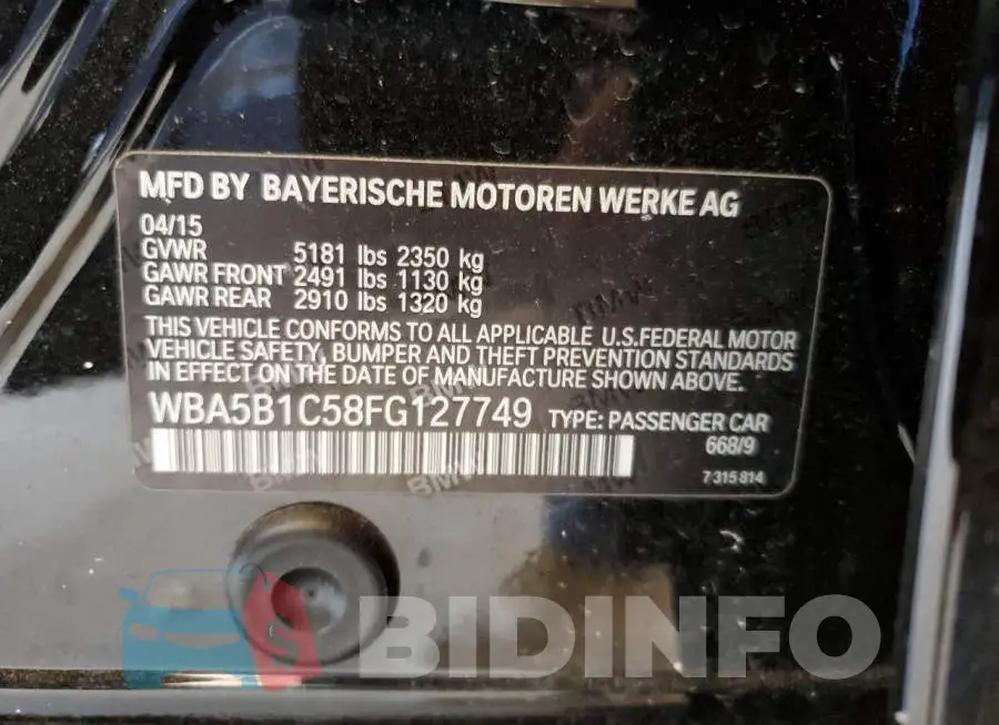 WBA5B1C58FG127749 Photo# 13