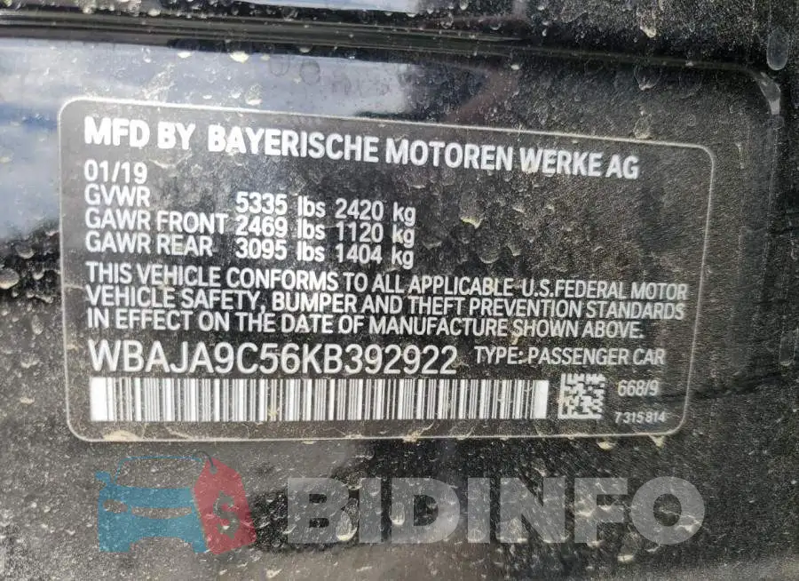 WBAJA9C56KB392922 Photo# 12