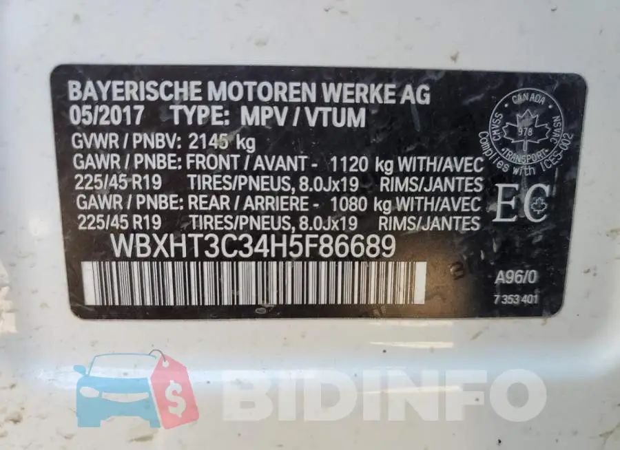 WBXHT3C34H5F86689 Photo# 14