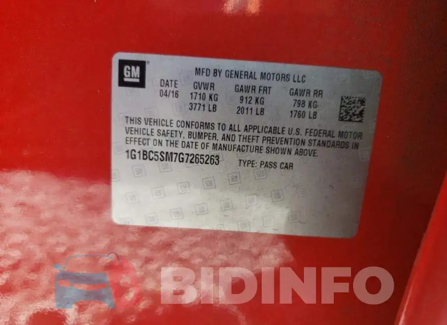 1G1BC5SM7G7265263 Photo# 12