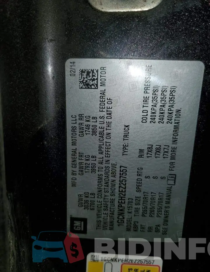 1GCNKPEH2EZ257557 Photo# 12