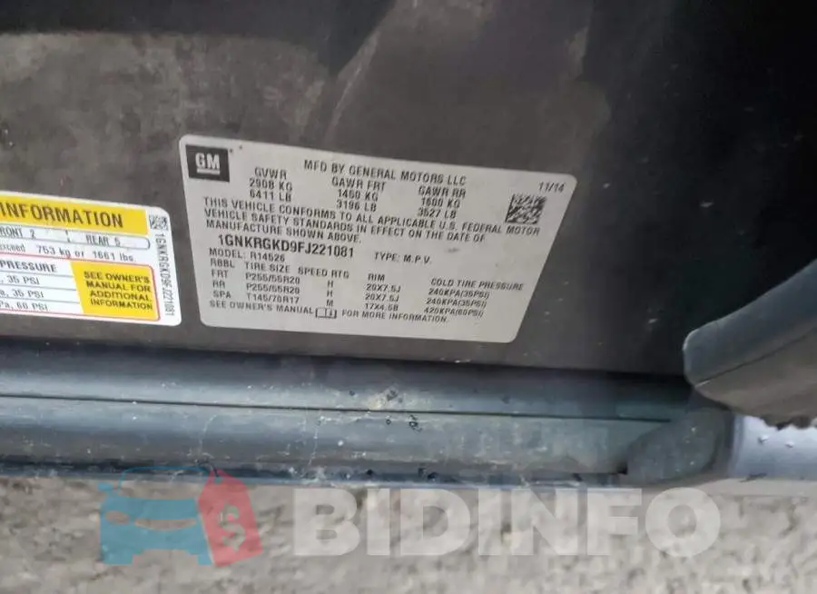 1GNKRGKD9FJ221081 Photo# 13