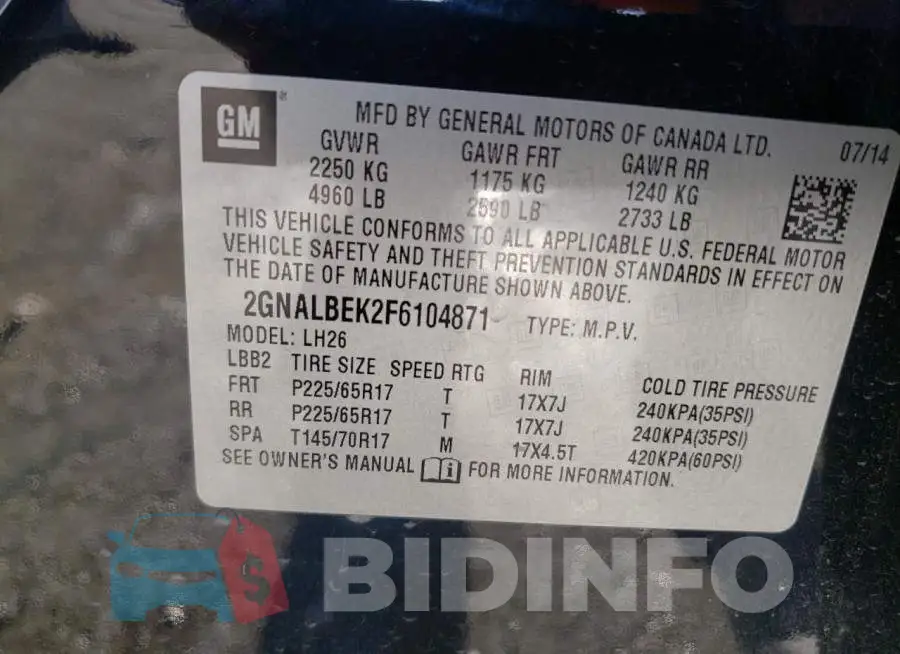 2GNALBEK2F6104871 Photo# 10