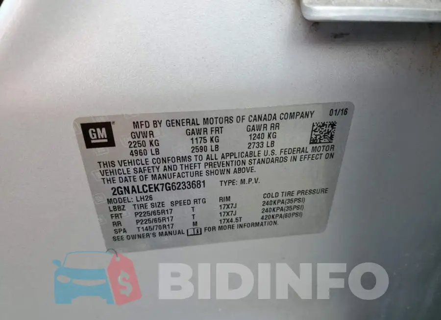 2GNALCEK7G6233681 Photo# 13