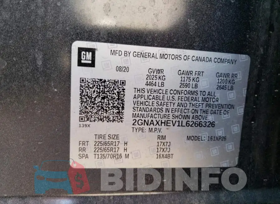 2GNAXHEV1L6266326 Photo# 12