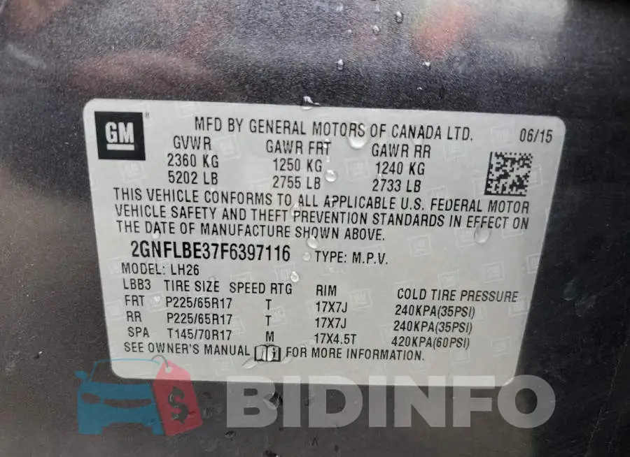 2GNFLBE37F6397116 Photo# 13