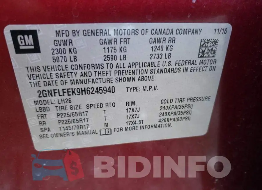 2GNFLFEK9H6245940 Photo# 13
