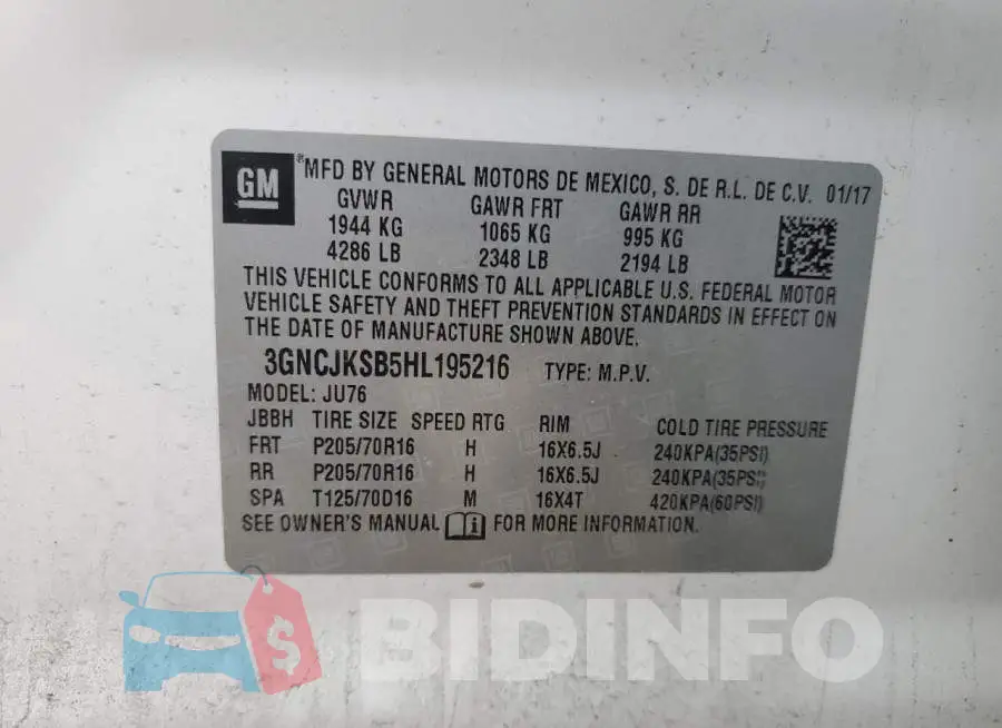 3GNCJKSB5HL195216 Photo# 12