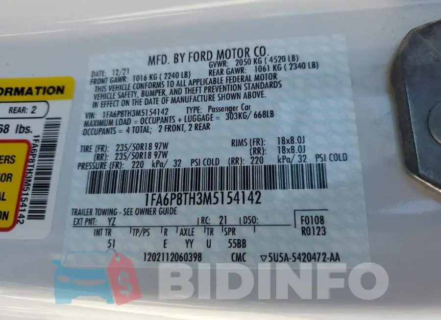 1FA6P8TH3M5154142 Photo# 12
