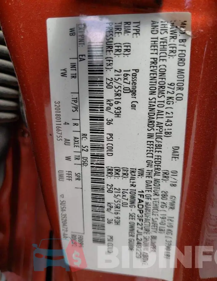 1FADP3F27JL249229 Photo# 12