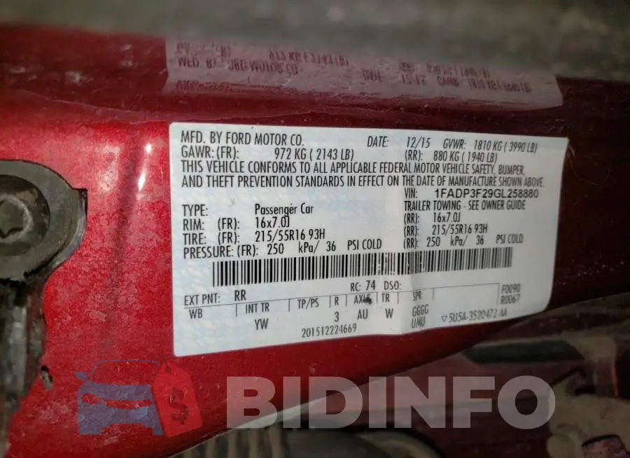 1FADP3F29GL258880 Photo# 12