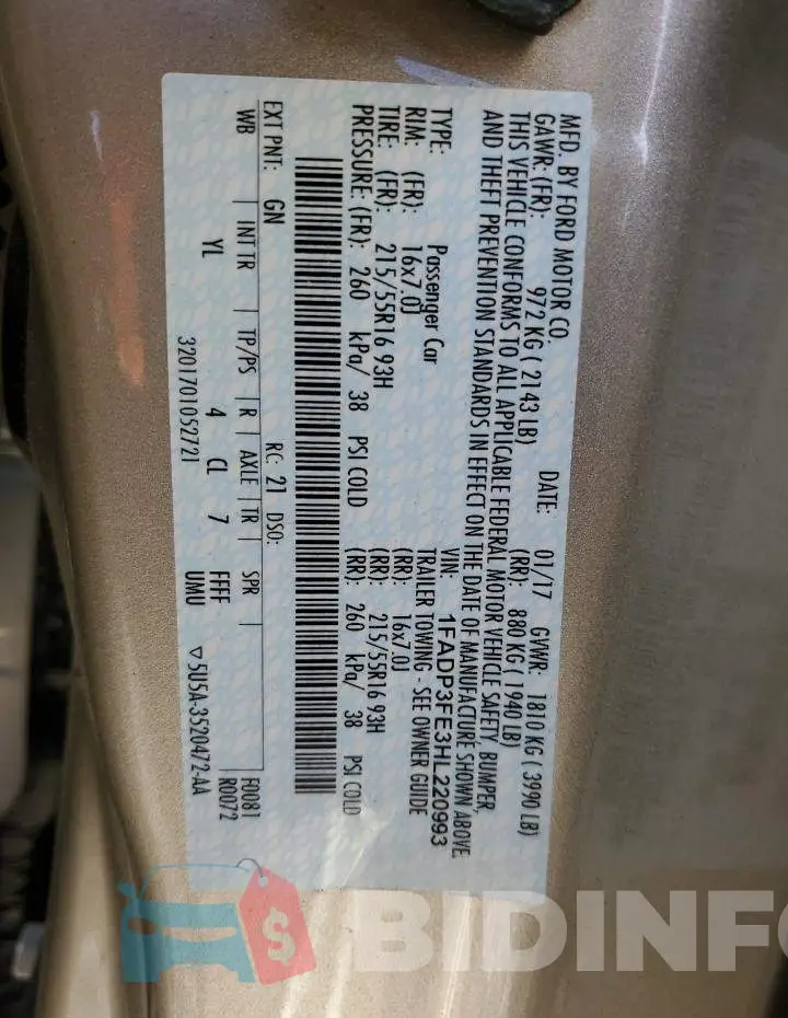 1FADP3FE3HL220993 Photo# 12