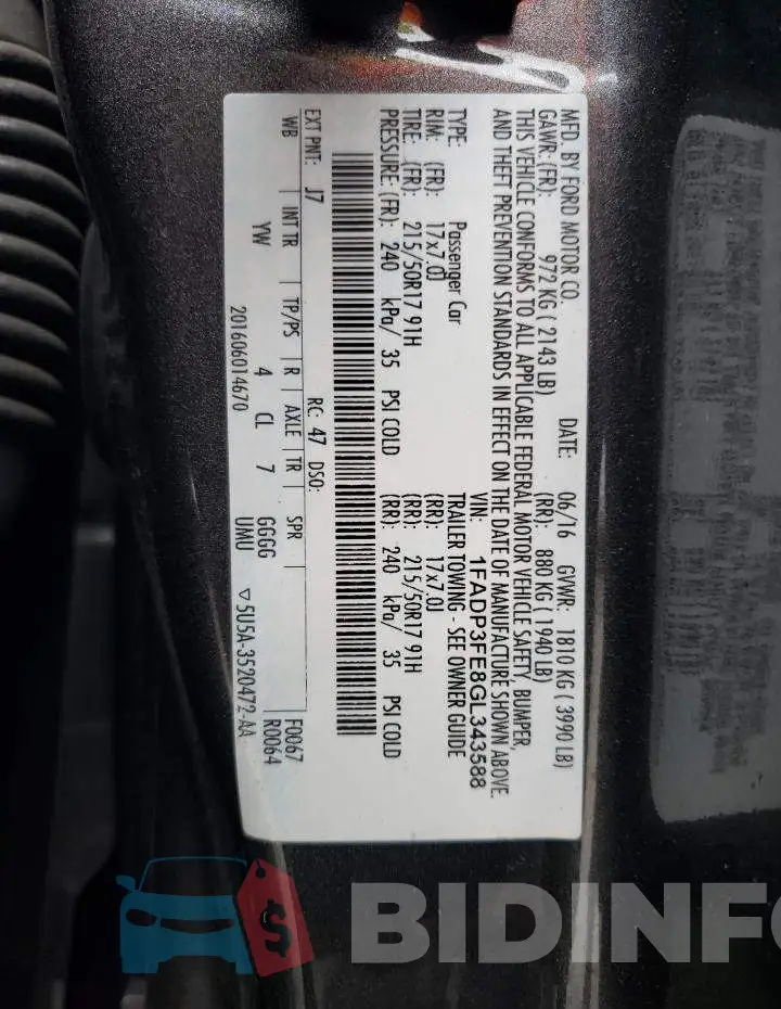 1FADP3FE8GL343588 Photo# 12