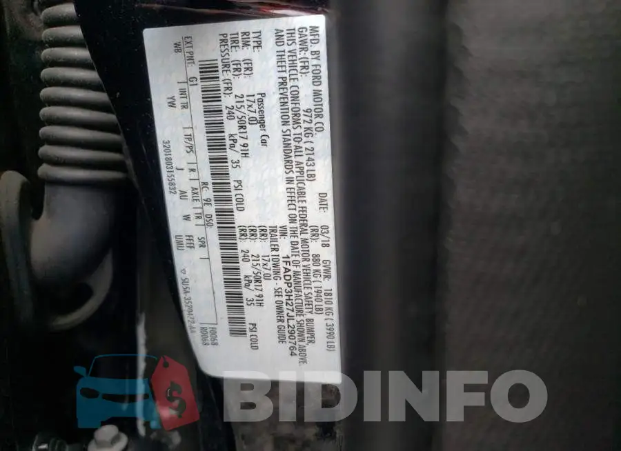 1FADP3H27JL290764 Photo# 12