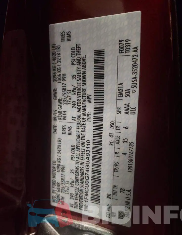 1FMCU0G74GUA93110 Photo# 12