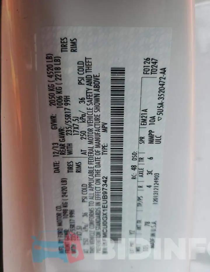 1FMCU0GX1EUB97342 Photo# 13