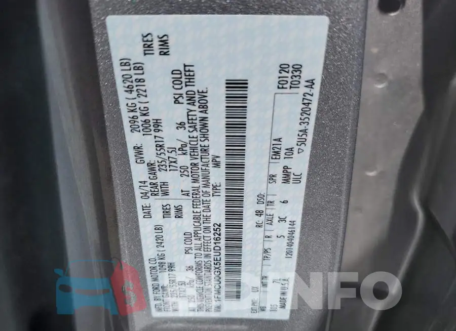 1FMCU0GX5EUD16252 Photo# 12
