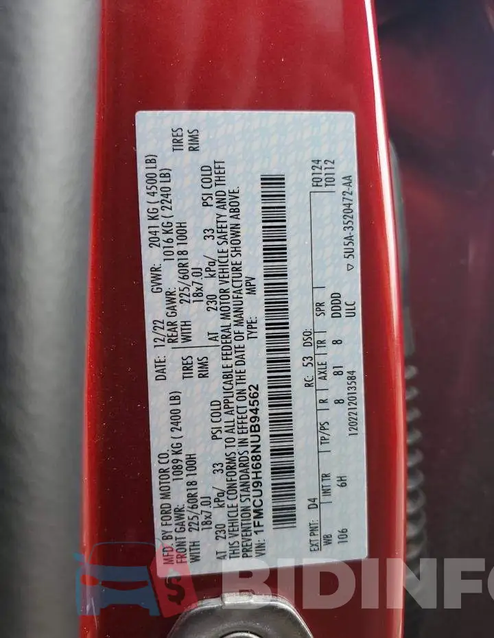 1FMCU9H68NUB94562 Photo# 13