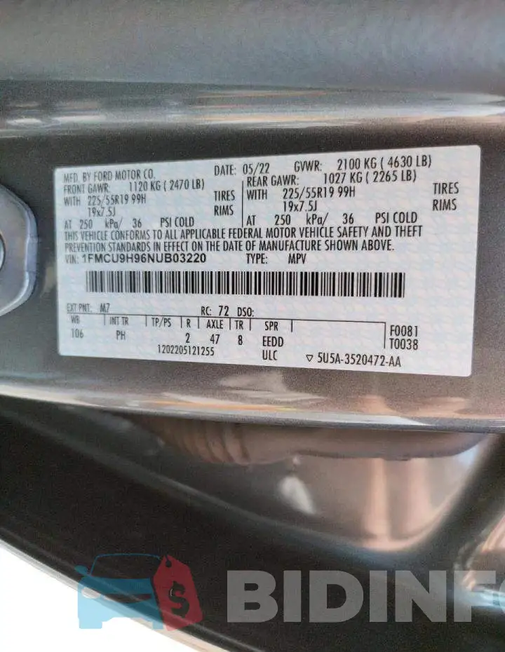 1FMCU9H96NUB03220 Photo# 13