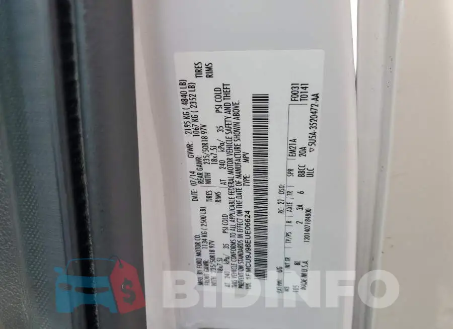 1FMCU9J98EUE06624 Photo# 12