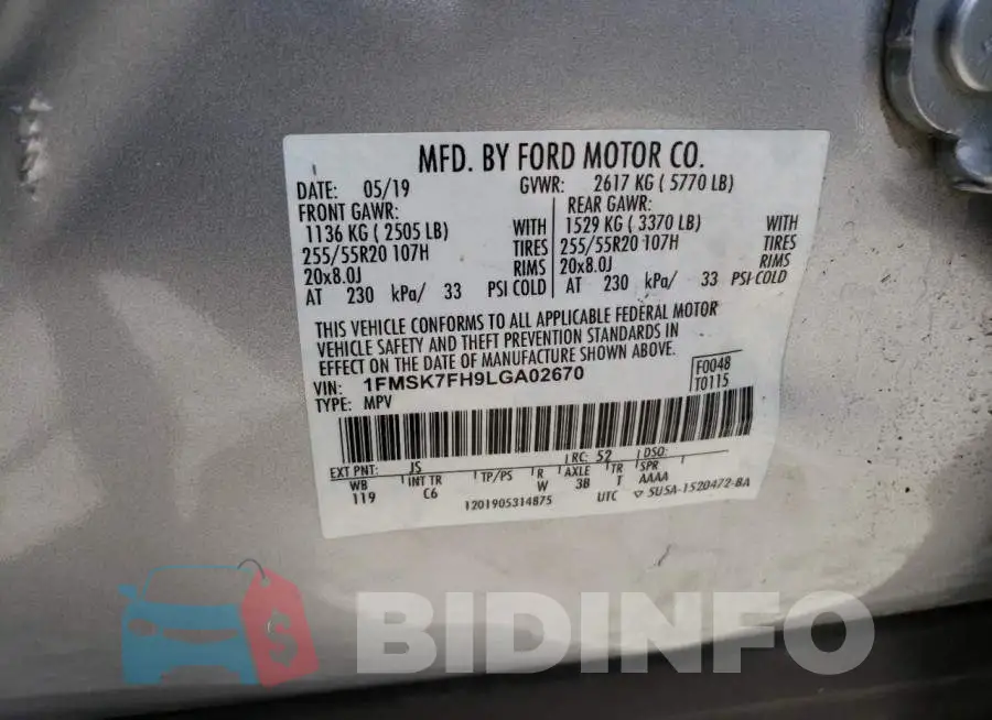 1FMSK7FH9LGA02670 Photo# 13