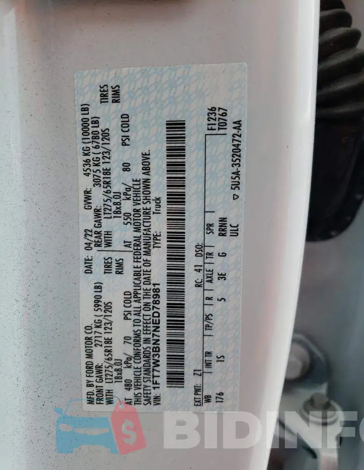 1FT7W3BN7NED78981 Photo# 12