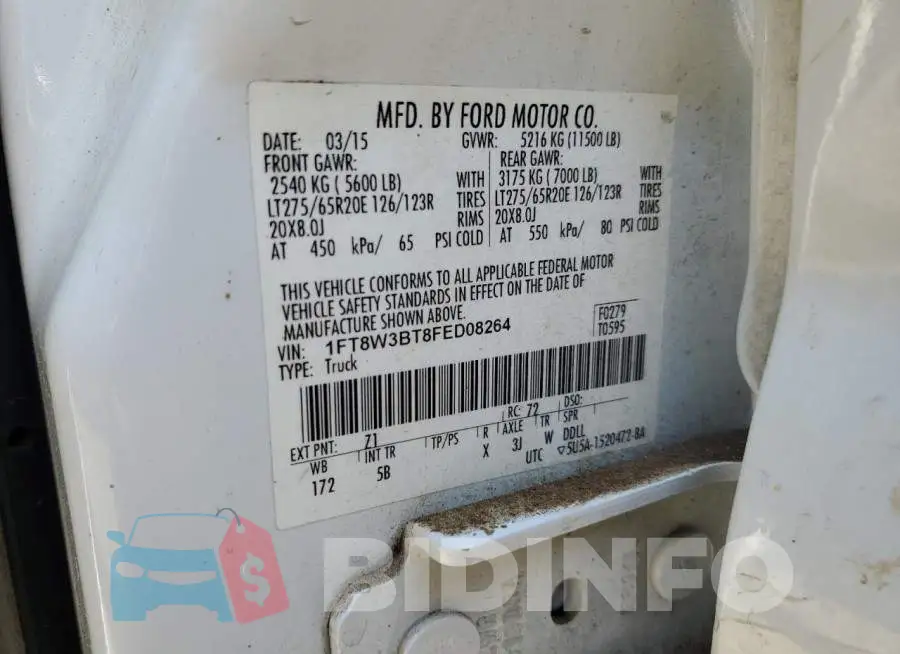 1FT8W3BT8FED08264 Photo# 12