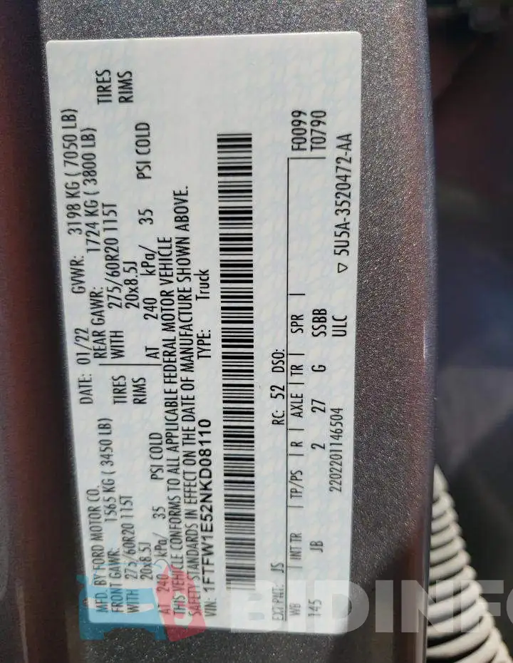 1FTFW1E52NKD08110 Photo# 13