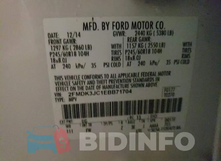 2FMDK3JC1EBB71704 Photo# 13